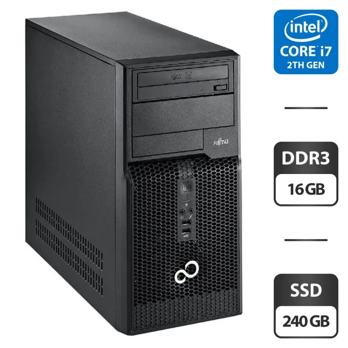 Комп'ютер Fujitsu Esprimo P510 E85 Tower / Intel Core i7-2600 (4 (8) ядра по 3.4 - 3.8 GHz) / 16 GB DDR3 / 240 GB SSD / Intel HD Graphics 2000 / DVD-ROM / VGA б/в - зображення 1