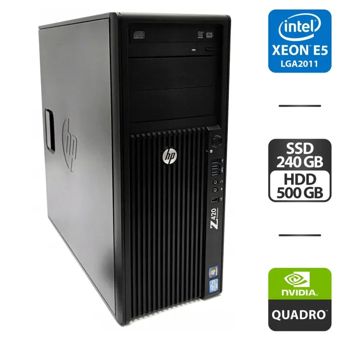 Робоча станція Б-клас HP Z420 Workstation Tower / Intel Xeon E5-2660 v2 (10 (20) ядер по 2.2 - 3.0 GHz) / 64 GB DDR3 / 240 GB SSD + 500 GB HDD / nVidia Quadro K2000, 2 GB GDDR5, 128-bit / DVD-ROM / HDMI б/в - зображення 1