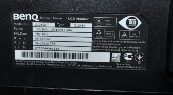 Монітор Б-клас BenQ GL2450 Black/24" (1920x1080) TN/VGA, DVI/VESA 100x100 + Кабелі (VGA або DVI на вибір) та живлення б/в - зображення 15