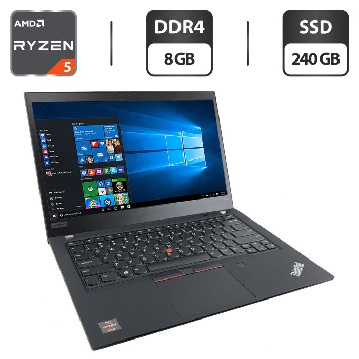 Ноутбук Lenovo ThinkPad T495 / 14" (1920x1080) IPS / AMD Ryzen 5 Pro 3500U (4 (8) ядра по 2.1 - 3.7 GHz) / 8 GB DDR4 / 240 GB SSD M.2 / AMD Radeon RX Vega 8 Graphics / WebCam б/в - зображення 1