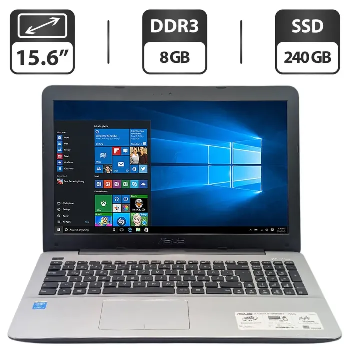 Ноутбук Asus F555L / 15.6" (1366x768) TN / Intel Core i3-5005U (2 (4) ядра по 2.0 GHz) / 8 GB DDR3 / 240 GB SSD / Intel HD Graphics 5500 / WebCam / DVD-ROM б/в - зображення 1