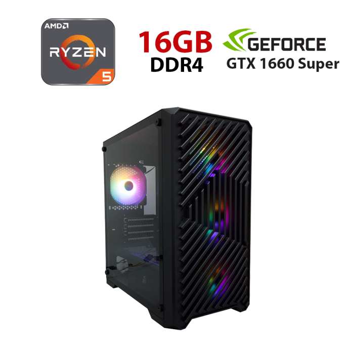 Ігровий ПК Forsage T5-BK-4F1 Black Tower / AMD Ryzen 5 5500 (6 (12) ядер по 3,6 - 4,2 ГГц) / 16 ГБ DDR4 / 480 ГБ SSD / nVidia GeForce GTX 1660 Super, 6 ГБ GDDR6, 192-bit - зображення 1