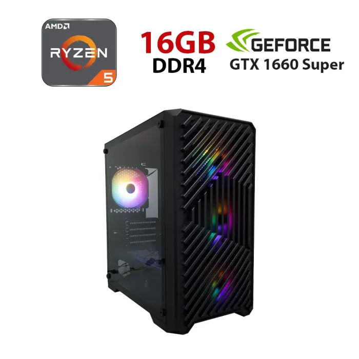 Ігровий ПК Forsage T5-BK-4F1 Black Tower / AMD Ryzen 5 5500 (6 (12) ядер по 3,6 - 4,2 ГГц) / 16 ГБ DDR4 / 480 ГБ SSD / nVidia GeForce GTX 1660 Super, 6 ГБ GDDR6, 192-bit - зображення 1