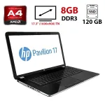 Ноутбук Б-клас HP Pavilion 17 / 17.3" (1600x900) TN / AMD A4-6210 (4 ядра по 1.8 GHz) / 8 GB DDR3 / 120 GB SSD / AMD Radeon R3 Graphics / WebCam / АКБ немає б/в