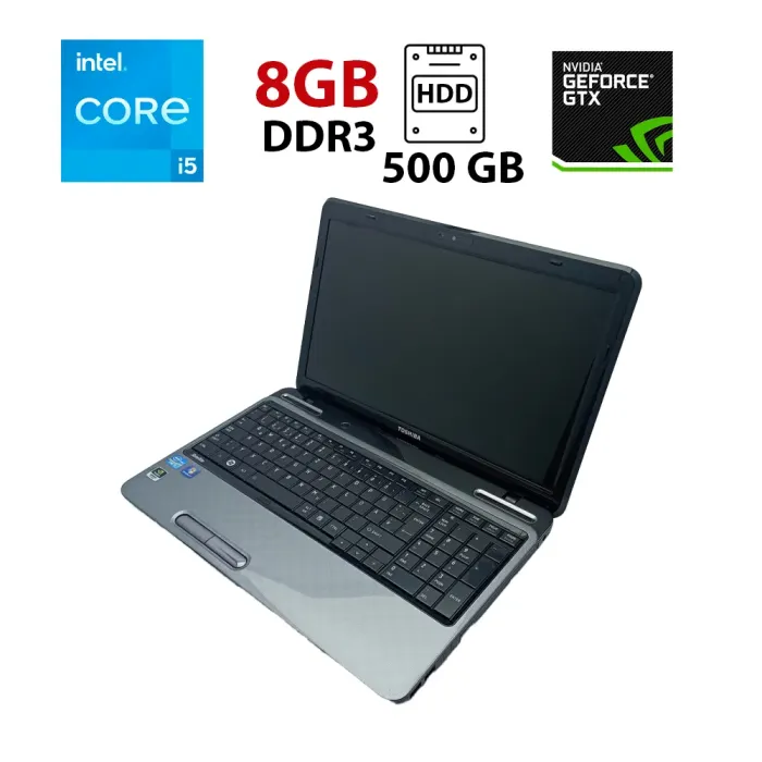 Ноутбук Toshiba Satellite / 15.6" (1366x768) TN / Intel Core i5-2410M (2 (4) ядра по 2.3 - 2.9 GHz) / 8 GB DDR3 / 500 GB HDD / nVidia GeForce GT 525M, 2 GB DDR3, 64-bit / WebCam б/в - зображення 1