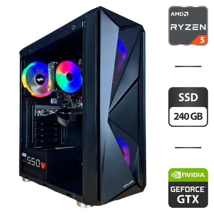 Збірка під замовлення: комп'ютер 1stPlayer F4 Black Tower / AMD Ryzen 5 3600 (6 (12) ядер по 3.6 - 4.2 GHz) / 16 GB DDR4 / 240 GB SSD / GeForce GTX 1660 Super, 6 GB GDDR6, 192-bit / 550W б/в - зображення 1