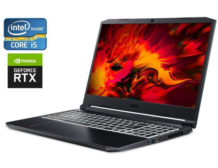 Ігровий ноутбук Б-клас Acer Nitro 5 AN515-55-53E5 / 15.6" (1920x1080) IPS / Intel Core i5-10300H (4 (8) ядра по 2.5 - 4.5 GHz) / 16 GB DDR4 / 240 GB SSD / nVidia GeForce RTX 3050, 4 GB GDDR6, 128-bit / WebCam б/в - зображення 1