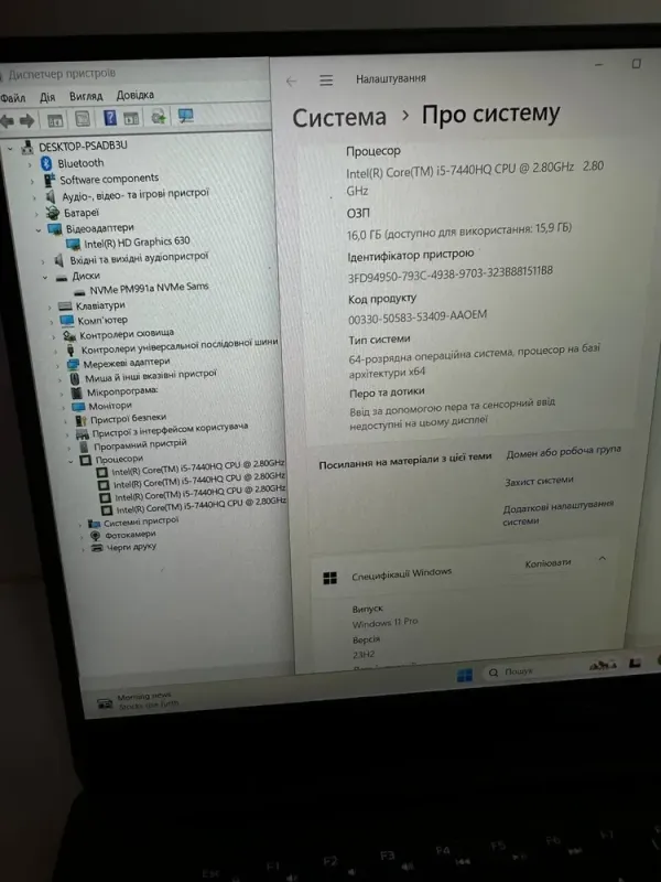 Ультрабук Dell Precision 5520 / 15.6" (1920x1080) IPS / Intel Core i5-7440HQ (4 ядра по 2.8 - 3.8 GHz) / 16 GB DDR4 / 256 GB SSD / Intel HD Graphics 630 / WebCam / Win 11 б/в - зображення 8