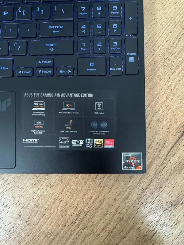 Ігровий ноутбук Asus TUF Gaming Advantage A16 FA617NS / 16" (1920x1200) IPS / AMD Ryzen 7 7735HS (8 (16) ядер по 3.2 - 4.75 GHz) / 16 GB DDR5 / 512 GB SSD / AMD Radeon RX 7600S, 8 GB GDDR6, 128-bit / WebCam б/в - зображення 8