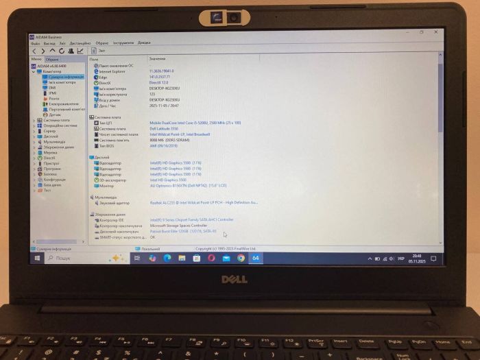 Ноутбук Б-клас Dell Latitude 3550 / 15.6" (1366x768) TN / Intel Core i5-5200U (2 (4) ядра по 2.2 - 2.7 GHz) / 8 GB DDR3 / 120 GB SSD / Intel HD Graphics 5500 / WebCam / HDMI б/в - зображення 8