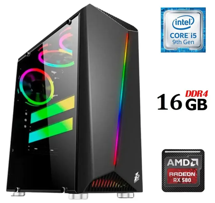 Ігровий ПК Dtop Gaming i598 Tower / Intel Core i5-9400F (6 ядер по 2.9 - 4.1 GHz) / 16 GB DDR4 / 480 GB SSD / AMD Radeon RX 580, 8 GB GDDR5, 256-bit / 500W б/в - зображення 1