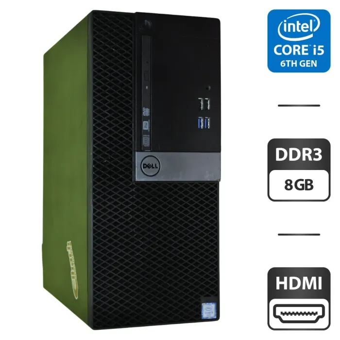 Комп'ютер Dell OptiPlex 3040 Tower / Intel Core i5-6500 (4 ядра по 3,2 - 3,6 ГГц) / 8 ГБ DDR3 / 500 ГБ HDD / Intel HD Graphics 530 / DVD-ROM / Windows 11 Pro б/в - зображення 1