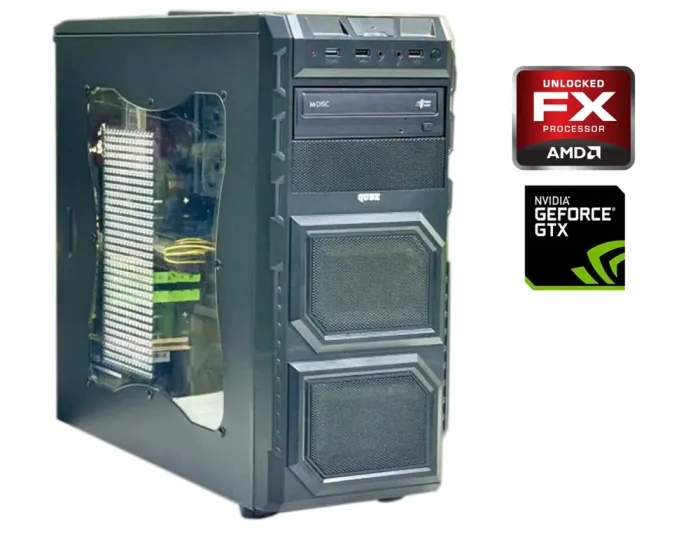 Ігровий ПК QUBE QB646 Tower / AMD FX-8300 (8 ядер по 3.3 - 4.2 GHz) / 8 GB DDR3 / 128 GB SSD + 500 GB HDD / nVidia GeForce GTX 1050 Ti, 4 GB GDDR5, 128-bit / DVD-ROM / 750W / Win 10 б/в - зображення 1
