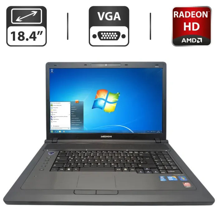 Ноутбук Medion Akoya P8416 / 18.4" (1600x900) TN / Intel Core i3-350M (2 (4) ядра по 2.26 GHz) / 6 GB DDR3 / 500 GB HDD / AMD Radeon HD 4650, 1 GB GDDR3, 128-bit / WebCam / DVD-ROM б/в - зображення 1
