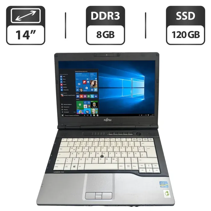 Ноутбук Б-клас Fujitsu LifeBook S752 / 14" (1366x768) TN / Intel Core i5-3340M (2 (4) ядра по 2.7 - 3.4 GHz) / 8 GB DDR3 / 120 GB SSD / Intel HD Graphics 4000 / WebCam / VGA б/в - зображення 1