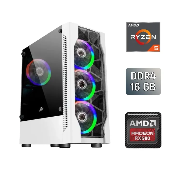 Ігровий ПК 1STPlayer DK-D4 / AMD Ryzen 5 5500 (6 (12) ядер по 3.6 - 4.2 GHz) / 16 GB DDR4 / 128 GB SSD + 1000 GB HDD / AMD Radeon RX 580 2048SP, 8 GB GDDR5, 256-bit / 500 W / ASRock A520M-HVS б/в - зображення 1