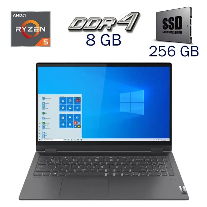 Ноутбук-трансформер Lenovo Flex 5 15ALC05 / 15.6" (1920x1080) IPS Touch / AMD Ryzen 5 5500U (6 (12) ядер по 2.1 - 4.0 GHz) / 8 GB DDR4 / 256 GB SSD / AMD Radeon Vega 7 / WebCam б/в - зображення 1