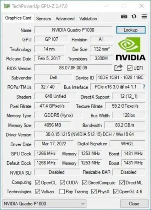 Дискретна відеокарта nVidia Quadro P1000, 4 GB GDDR5, 128-bit / miniDP б/в - зображення 8