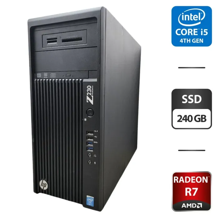 Робоча станція HP Workstation Z230 Tower / Intel Core i5-4690K (4 ядра по 3.5 - 3.9 GHz) / 16 GB DDR3 / 240 GB SSD / AMD Radeon R7 370, 2 GB GDDR5, 256-bit / DVD-ROM б/в - зображення 1