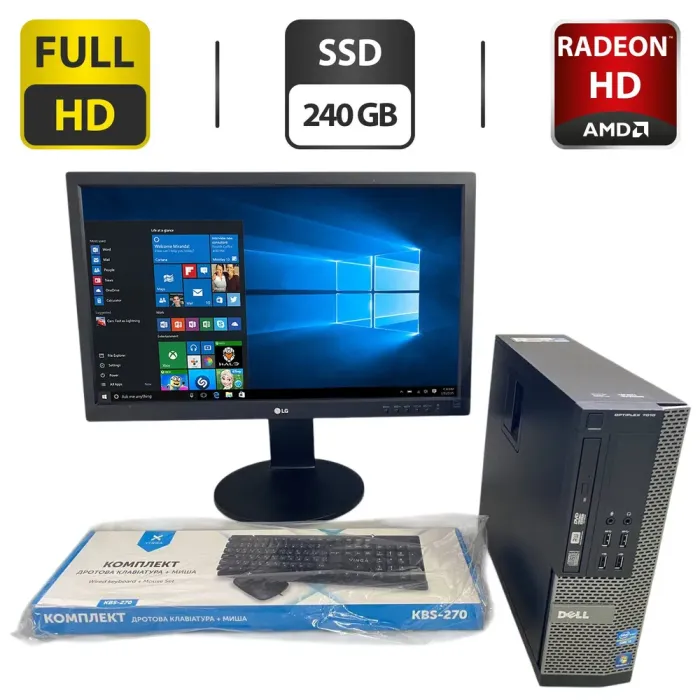 Комплект ПК: комп'ютер Dell OptiPlex 7010 SFF / Intel Core i5-3470 (4 ядра по 3.2 - 3.6 GHz) / 8 GB DDR3 / 240 GB SSD / AMD Radeon HD 7470, 1 GB GDDR3, 64-bit / DVD-ROM + Монітор Б-клас LG 23MB35PY-B / 23" (1920x1080) IPS б/в - зображення 1