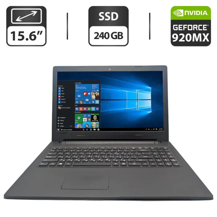 Ноутбук Б-клас Lenovo IdeaPad 100-15 / 15.6" (1366x768) TN / Intel Core i3-5005U (2 (4) ядра по 2.0 GHz) / 8 GB DDR3 / 240 GB SSD / nVidia GeForce 920MX, 1 GB GDDR3, 64-bit / WebCam б/в - зображення 1