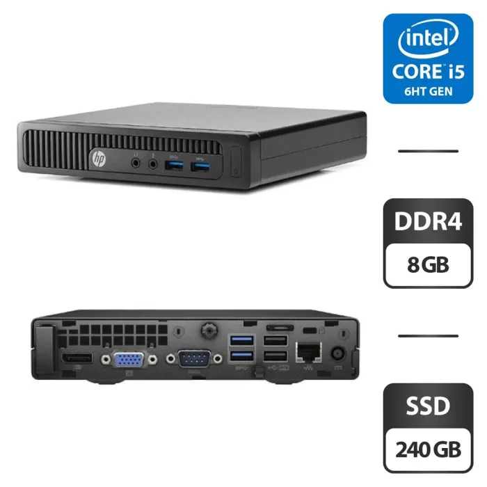 Неттоп HP ProDesk 400 G2 mini USFF / Intel Core i5-6500T (4 ядра по 2.5 - 3.1 GHz) / 8 GB DDR4 / 240 GB SSD / Intel HD Graphics 530 / DisplayPort б/в - зображення 1