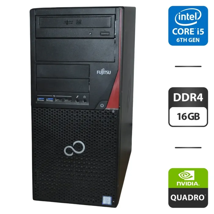 Комп'ютер Fujitsu Esprimo P756 E90 Tower / Intel Core i5-6500 (4 ядра по 3,2 - 3,6 ГГц) / 16 ГБ DDR4 / 256 ГБ SSD M.2 + 250 ГБ HDD / nVidia Quadro K4000, 3 ГБ GDDR5, 192-біт / DVD-ROM / Windows 11 Pro б/в - зображення 1