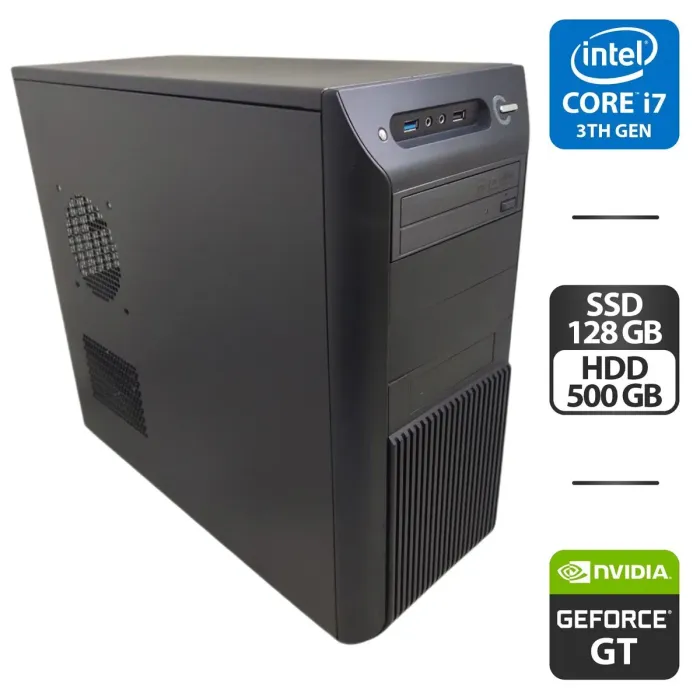 Комп'ютер NoName Tower / Intel Core i7-3770 (4 (8) ядра по 3,4 - 3,9 ГГц) / 16 ГБ DDR3 / 128 ГБ SSD + 500 ГБ HDD / nVidia GeForce GT 730, 2 ГБ GDDR3, 128-біт / DVD-ROM б/в - зображення 1