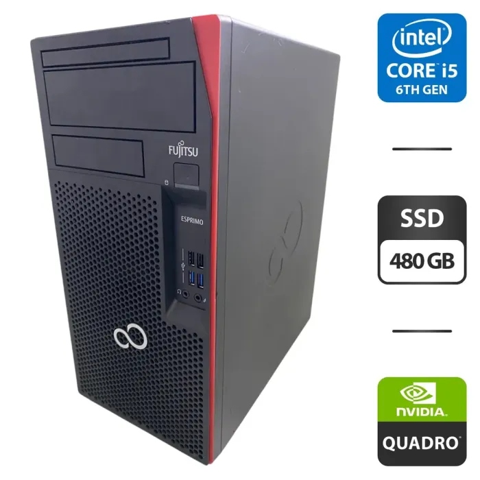 Комп'ютер Fujitsu Esprimo P557 E85 Tower / Intel Core i5-6500 (4 ядра по 3,2 - 3,6 ГГц) / 16 ГБ DDR4 / 480 ГБ SSD / nVidia Quadro K1200, 4 ГБ GDDR5, 128-біт б/в - зображення 1