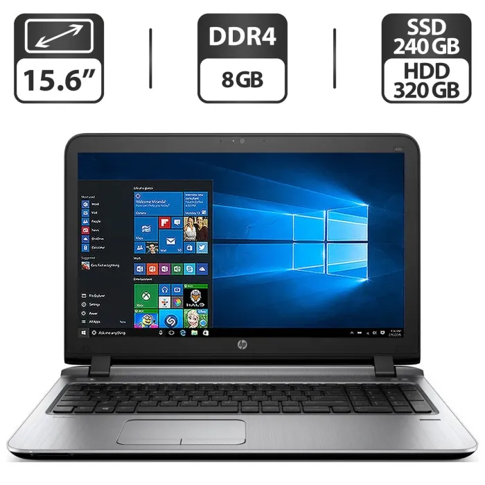 Ноутбук HP ProBook 450 G3 / 15.6" (1366x768) TN / Intel Core i3-6100U (2 (4) ядра по 2.3 GHz) / 8 GB DDR4 / 240 GB SSD + 320 GB HDD / Intel HD Graphics 520 / WebCam / DVD-ROM б/в - зображення 1