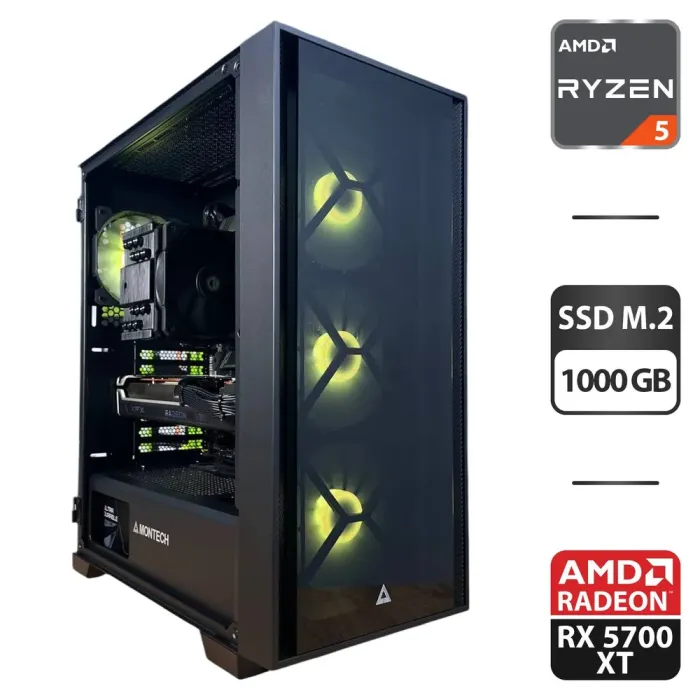 Збірка під замовлення: ігровий ПК Montech Air 1000 Premium Black Tower / AMD Ryzen 5 7500F (6 (12) ядер по 3.7 - 5.0 GHz) / 32 GB DDR5 / 1000 GB SSD M.2 / AMD Radeon RX 6700 XT, 12 GB GDDR6, 192-bit / 750W б/в - зображення 1