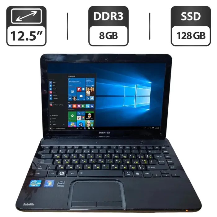 Нетбук Toshiba Satellite L830-10D / 12.5" (1366x768) TN / Intel Core i3-2367M (2 (4) ядра по 1.4 GHz) / 8 GB DDR3 / 128 GB SSD / Intel HD Graphics 3000 / WebCam / DVD-ROM б/в - зображення 1