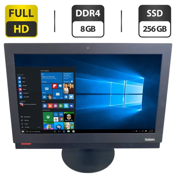 Моноблок Lenovo ThinkCentre M810z / 22" (1920x1080) TN / Intel Core i3-7100 (2 (4) ядра по 3.9 GHz) / 8 GB DDR4 / 256 GB SSD / Intel HD Graphics 630 / Wi-Fi / DVD-ROM б/в - зображення 1