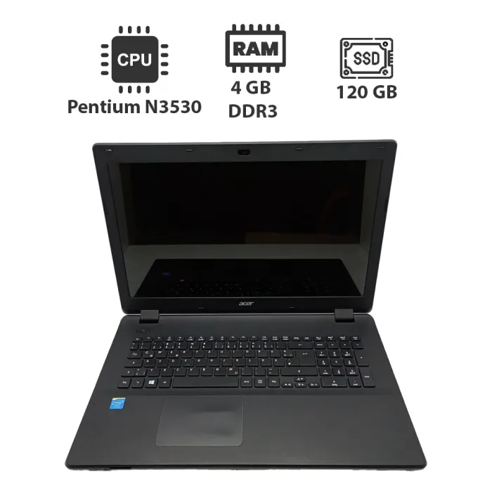 Ноутбук Acer ES1-511 / 15.6" (1366x768) TN / Intel Pentium N3530 (4 ядра по 2.16 - 2.58 GHz) / 4 GB DDR3 / 120 GB SSD / Intel HD Graphics / WebCam б/в - зображення 1