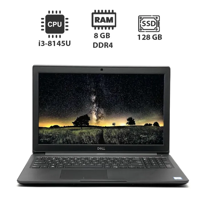 Ноутбук Б-клас Dell Latitude 3500 / 15.6" (1366x768) TN / Intel Core i3-8145U (2 (4) ядра по 2.1 - 3.9 GHz) / 8 GB DDR4 / 128 GB SSD / Intel UHD Graphics / WebCam б/в - зображення 1