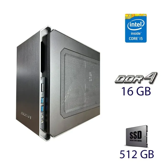 Ігровий ПК Cougar QBX Tower NEW / Intel Core i5-10400F (6 (12) ядер по 2.9 - 4.3 GHz) / 16 GB DDR4 / 512 GB SSD / MSI GTX 1070 AERO ITX, 8 GB GDDR5, 256-bit / 620W б/в - зображення 1