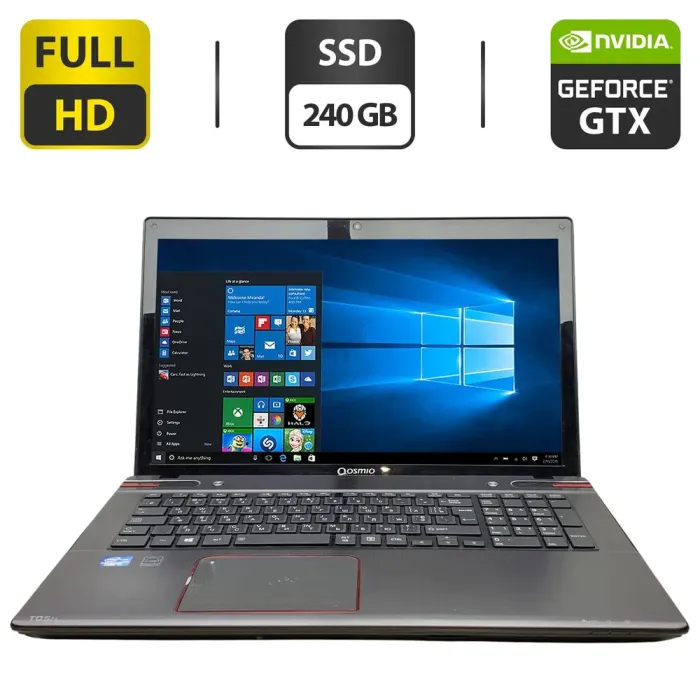 Ноутбук Б-клас Toshiba Qosmio X870-140 / 17.3" (1920x1080) TN / Intel Core i7-3630QM (4 (8) ядра по 2.4 - 3.4 GHz) / 16 GB DDR3 / 240 GB SSD / nVidia GeForce GTX 670M, 3 GB GDDR5, 192-bit / WebCam / DVD-ROM б/в - зображення 1