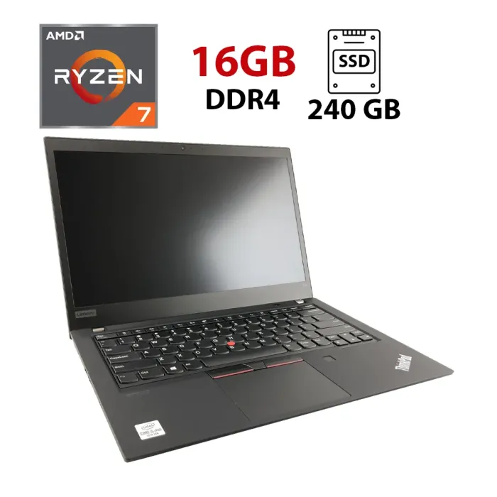 Ультрабук Lenovo ThinkPad T14 Gen1 / 14" (1920x1080) IPS / AMD Ryzen 7 Pro 4750U (8 (16) ядра по 1.7 - 4.1 GHz) / 16 GB DDR4 / 240 GB SSD / AMD Radeon Graphics / WebCam б/в - зображення 1