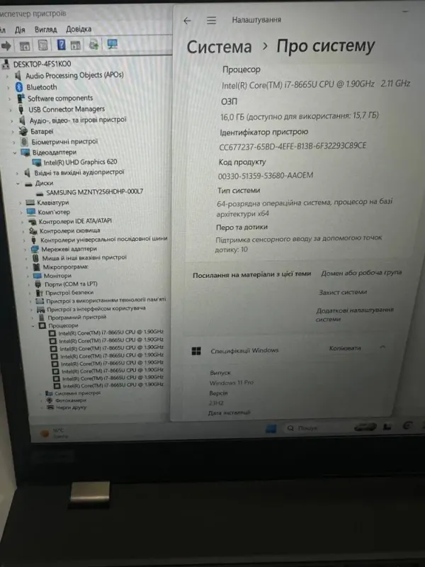 Ультрабук Lenovo ThinkPad T590 / 15.6" (1920x1080) IPS Touch / Intel Core i7-8665U (4 (8) ядра по 1.9 - 4.8 GHz) / 16 GB DDR4 / 256 GB SSD / Intel UHD Graphics / WebCam / Win 11 б/в - зображення 8
