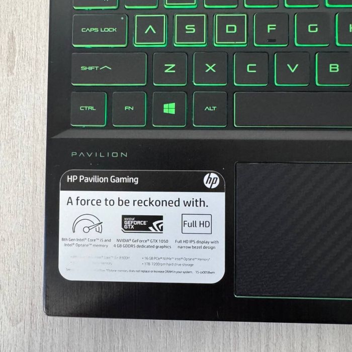 Ігровий ноутбук Б-класу HP Pavilion Gaming 15-cx0058wm / 15,6" (1920x1080) IPS / Intel Core i5-8300H (4 (8) ядра по 2,3 - 4,0 ГГц) / 8 ГБ DDR4 / 256 ГБ SSD / nVidia GeForce GTX 1050, 4 ГБ GDDR5, 128-біт / WebCam б/в - зображення 4