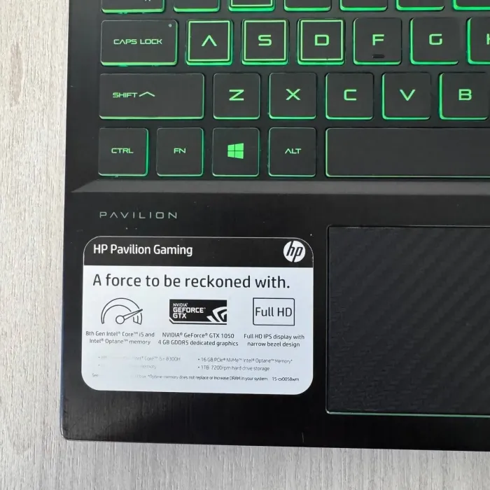 Ігровий ноутбук Б-класу HP Pavilion Gaming 15-cx0058wm / 15,6" (1920x1080) IPS / Intel Core i5-8300H (4 (8) ядра по 2,3 - 4,0 ГГц) / 8 ГБ DDR4 / 256 ГБ SSD / nVidia GeForce GTX 1050, 4 ГБ GDDR5, 128-біт / WebCam б/в - зображення 4