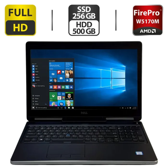 Мобільна робоча станція Б-клас Dell Precision 7510 / 15.6" (1920x1080) IPS / Intel Core i5-6300HQ (4 ядра по 2.3 - 3.2 GHz) / 32 GB DDR4 / 256 GB SSD + 500 GB HDD / AMD FirePro W5170M, 2 GB GDDR5, 128-bit / Windows 10 Pro б/в - зображення 1