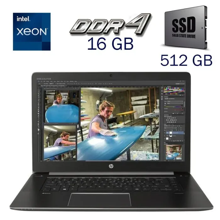 Ноутбук робоча станція HP zBook Studio G3 / 15.6" (1920x1080) IPS / Intel Xeon E3-1505M v5 (4 (8) ядра по 2.8 - 3.7 GHz) / 16 GB DDR4 / 512 GB SSD / nVidia Quadro M1000M, 4 GB GDDR5, 128-bit / WebCam / Fingerprint б/в - зображення 1