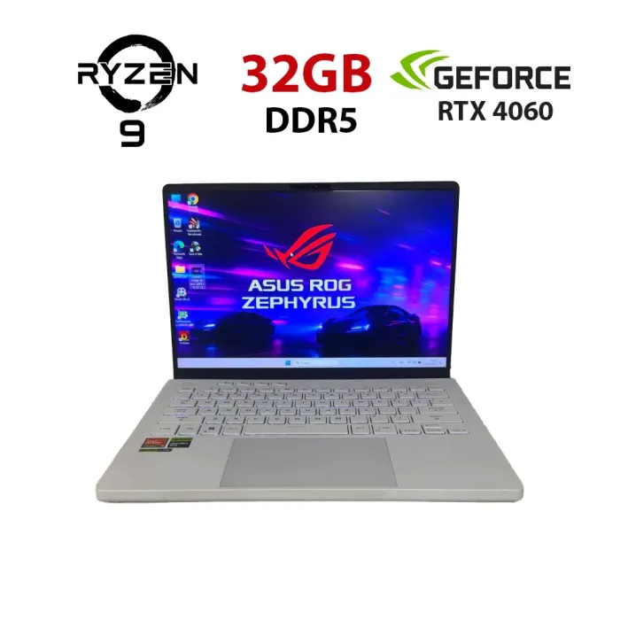 Ігровий ультрабук Asus ROG Zephyrus G14 GA402XV White / 14" (2560x1600) IPS / AMD Ryzen 9 7940HS (8 (16) ядер по 4,0 - 5,2 ГГц) / 32 ГБ DDR5 / 1000 ГБ SSD NVMe / nVidia GeForce RTX 4060, 8 ГБ GDDR6, 128-біт / Веб-камера б/в - изображение 1