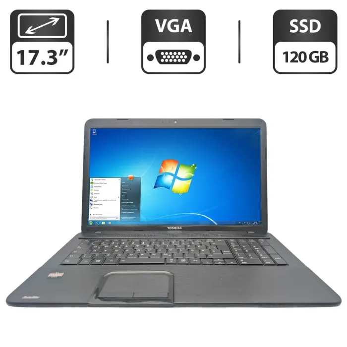 Ноутбук Toshiba Satellite C870D / 17.3" (1600x900) TN / AMD E1-1200 (2 ядра по 1.4 GHz) / 6 GB DDR3 / 120 GB SSD / AMD Radeon HD 7310 Graphics / WebCam / DVD-ROM б/в - зображення 1