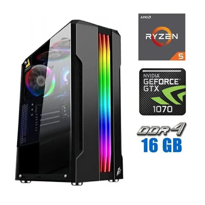 Ігровий ПК Tower NEW / AMD Ryzen 5 3600 (6 (12) ядер по 3.6 - 4.2 GHz) NEW / 16 GB DDR4 NEW / 480 GB SSD NEW / nVidia GeForce GTX 1070, 8 GB GDDR5, 256-bit / 600W NEW б/в - зображення 1