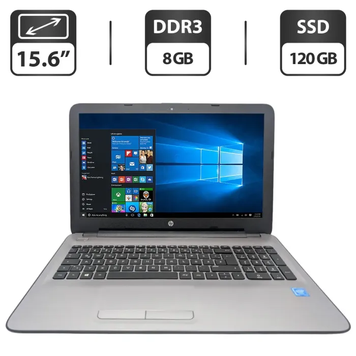 Ноутбук HP 250 G5 / 15.6" (1366x768) TN / Intel Celeron N3060 (2 ядра по 1.6 - 2.48 GHz) / 8 GB DDR3 / 120 GB SSD / Intel HD Graphics 400 / WebCam / DVD-ROM б/в - зображення 1