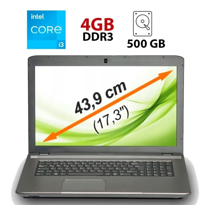 Ноутбук Medion Akoya E7227 / 17.3" (1600x900) TN / Intel Core i3-4100M (2 (4) ядра по 2.5 GHz) / 4 GB DDR3 / 500 GB HDD / Intel HD Graphics 4600 / WebCam / HDMI б/в - зображення 1