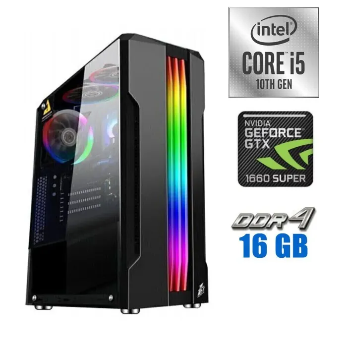Ігровий ПК Tower / Intel Core i5-10400F (6(12) ядер по 2.9-4.3GHz) / 16GB DDR4 / 500GB SSD M.2 / GeForce GTX 1660 Super, 6GB GDDR5, 192-bit / 500W - зображення 1