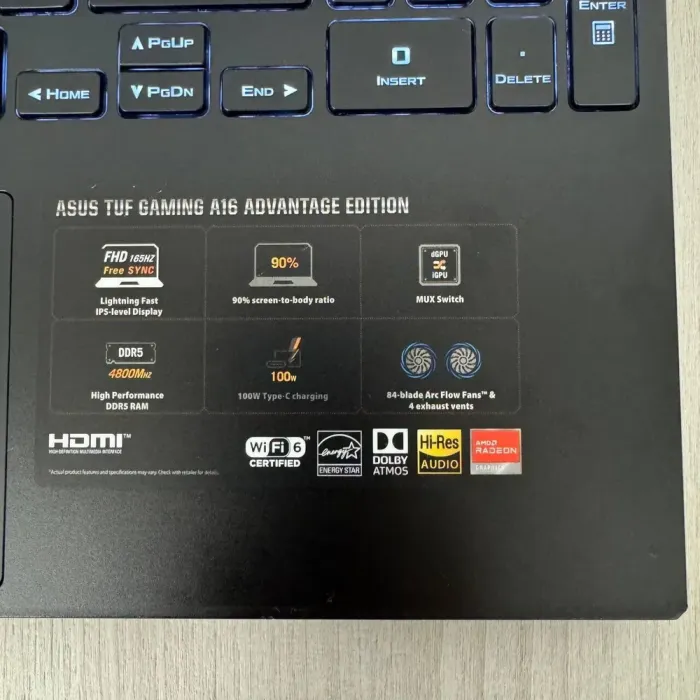 Ігровий ноутбук Б-класу Asus TUF Gaming Advantage A16 FA617NS / 16" (1920x1200) IPS / AMD Ryzen 7 7735HS (8 (16) ядер по 3.2 - 4.75 GHz) / 16 GB DDR5 / 512 GB SSD NVMe / AMD Radeon RX 7600S, 8 GB GDDR6, 128-bit / WebCam б/в - зображення 9